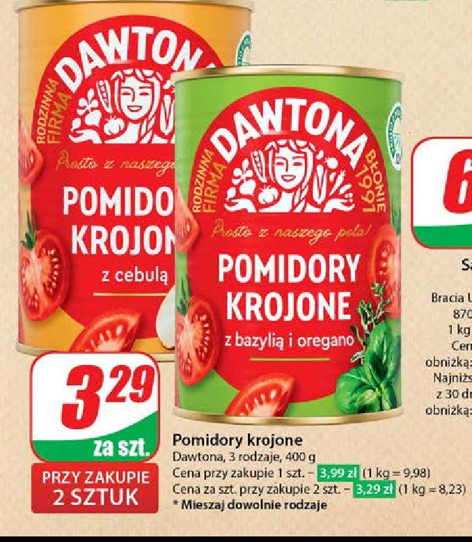 Pomidory krojone z cebulą Dawtona promocja w Dino