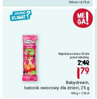 Batonik czerwone owoce jagodowe Babydream bio promocja