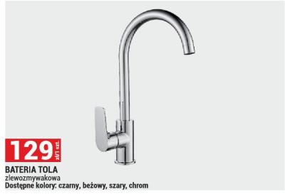 Bateria TOLA zlewozmywakowa Dostępne kolory: czarny, beżowy, szary, chrom promocja w Merkury Market