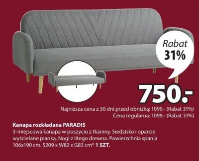Kanapa rozkładana PARADIS promocja w Jysk