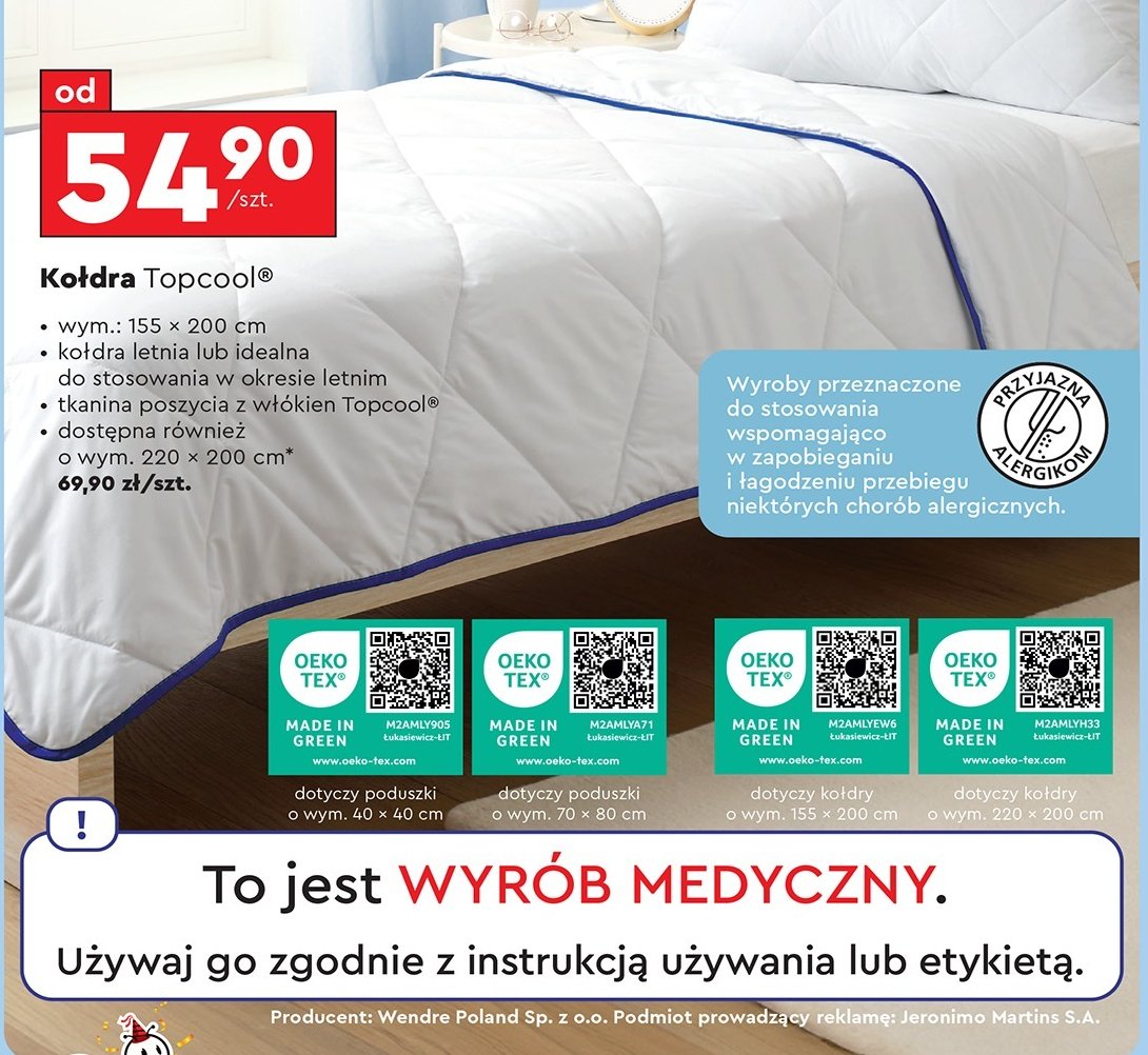 Kołdra topcool 220 x 200 cm promocja w Biedronka