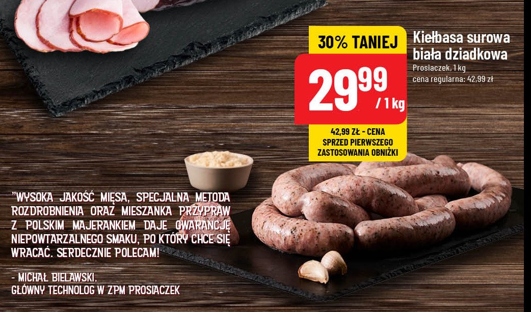 Kiełbasa surowa biała dziadkowa promocja w POLOmarket