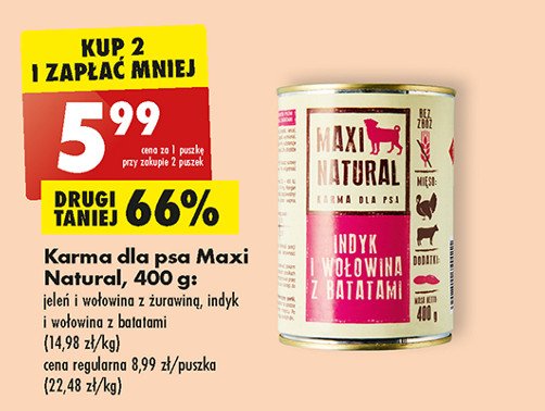 Karma dla psa jeleń i wołowina z żurawiną Maxi natural promocja