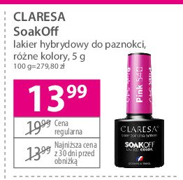 Lakier hybrydowy nr 540 pink Claresa soak off promocja