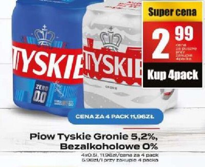 Piwo Tyskie Gronie 5,2% Bezalkoholowe 0% promocja w Supeco