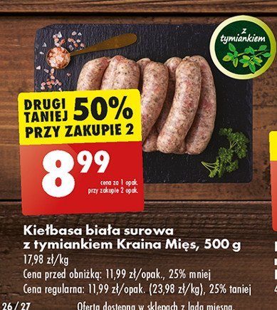 Kiełbasa biała surowa z tymiankiem Kraina mięs promocja