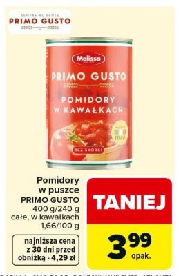Pomidory w puszce PRIMO GUSTO 400 g/240 g całe, w kawałkach promocja w Carrefour