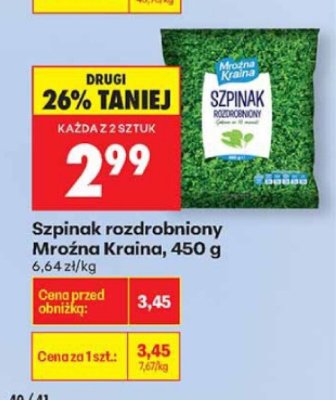 Szpinak rozdrobniony Mrożna Kraina, 450 g promocja w Biedronka