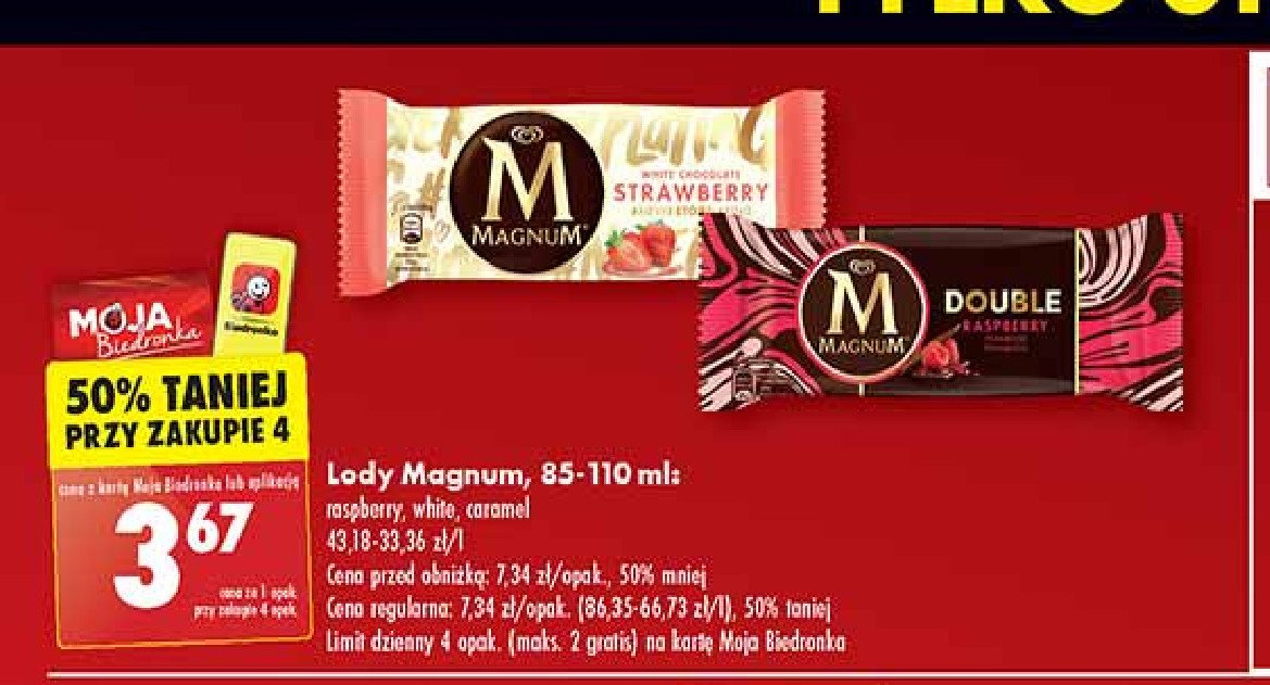 L贸d strawberry & white Algida magnum promocja