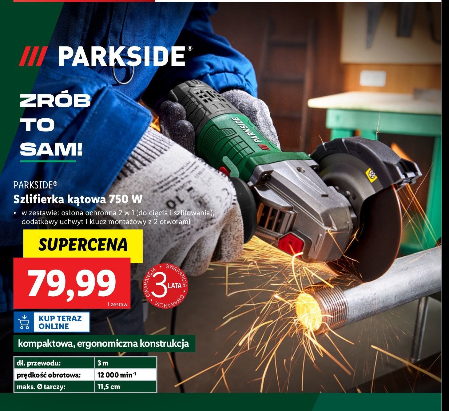 Szlifierka kątowa pws 115 a1 750 w Parkside promocja w Lidl