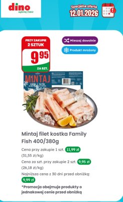 Filet Mintaj kostka Family Fish 400/380g promocja w Dino