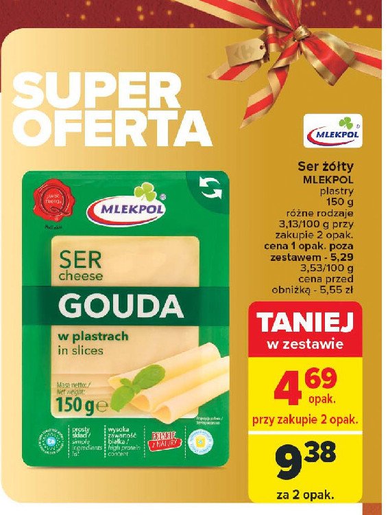 Ser żółty gouda plastry promocja w Carrefour Market