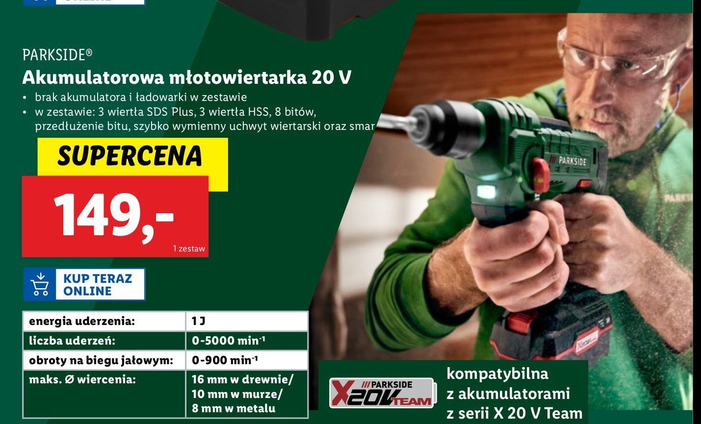 Młotowiertarka 20v Parkside promocja