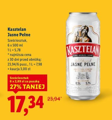 Piwo Kasztelan Jasne Pełne promocja w Lidl