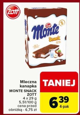 Mleczna kanapka MONTE SNACK ZOTT promocja w Carrefour