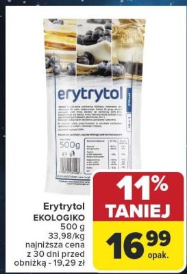 Erytrytol EKOLOGIKO 500 g promocja w Carrefour