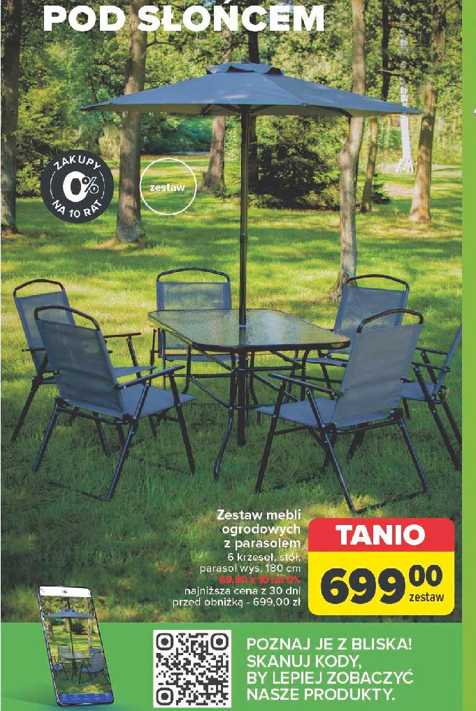 Zestaw mebli 6 os. + parasol Carrefour promocja