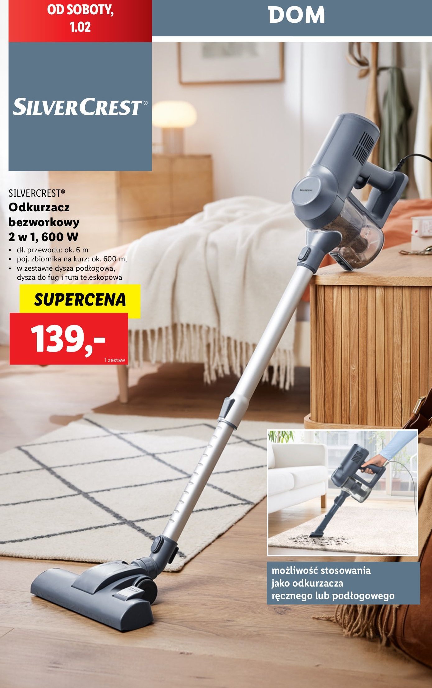 Odkurzacz pionowy 600 w Silvercrest promocja w Lidl