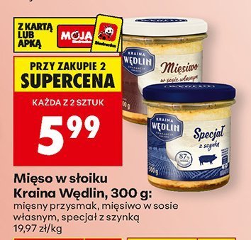 Mięso w słoiku Kraina Wędlin mięsny przysmak, mięsiwo w sosie własnym, specjał z szynką promocja w Biedronka