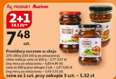 Pomidory suszone w oleju różne rodzaje 270-280 g (155-190 g po odsączeniu) promocja w Auchan