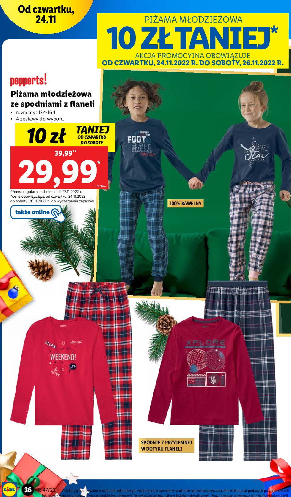 Piżama dziecięca ze spodniami z flaneli rozm. 122-164 cm Pepperts! promocja