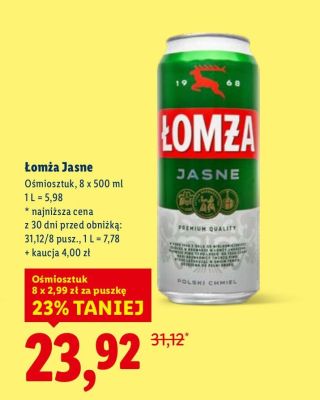 Piwo Łomża Jasne 8x500 ml promocja w Lidl