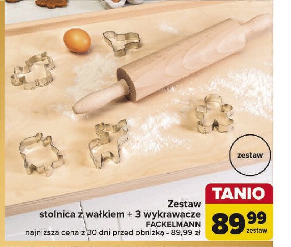 Zestaw stolnica z wałkiem + 3 wykrawacze Fackelmann promocja w Carrefour