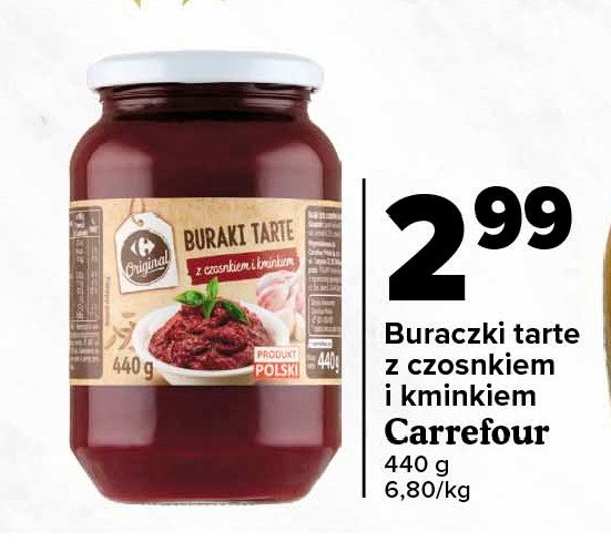 Buraki tarte z czosnkiem i kminkiem Carrefour original promocja