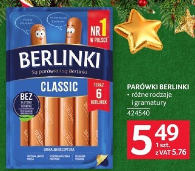 Parówki Berlinki różne rodzaje i gramatury promocja w Selgros