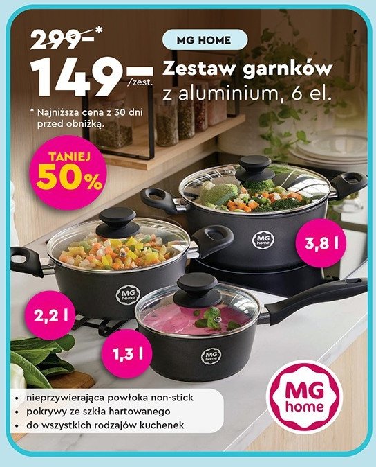 Zestaw garnków z aluminium Mg home promocja w Biedronka