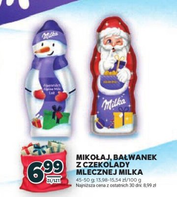 Mikołaj, bałwanek z czekolady mlecznej Milka promocja w Stokrotka