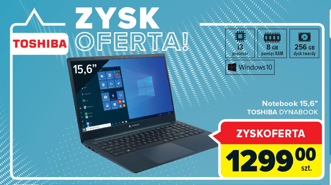 Notebook 15.6" dynabook 8 gb ram 256 gb procesor i3 win10 Toshiba promocja