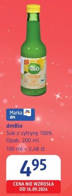 Sok cytrynowy dmBio 100% promocja w Drogerie DM