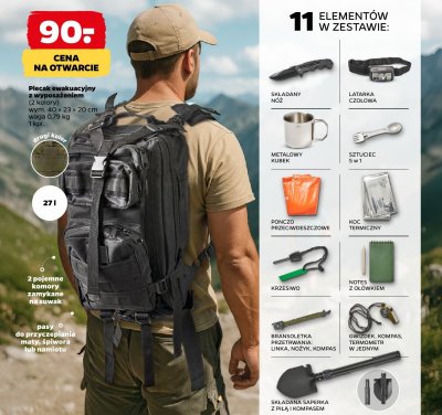 Plecak ewakuacyjny z wyposażeniem, 2 kolory promocja w Netto