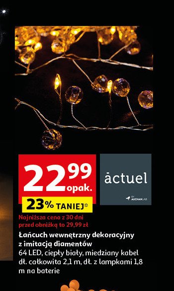 Łańcuch wewenętrzny dekoracyjny z imitacją diamentów 64 led Actuel promocja w Auchan