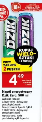 Napój energetyczny Dzik Zero, 500 ml wybrane rodzaje promocja w Twój Market