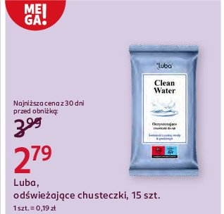 Chusteczki odświeżające clean water Luba promocja w Rossmann