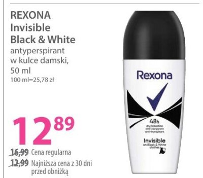 Antyperspirant REXONA Invisible Black & White w kulce damski promocja w Hebe