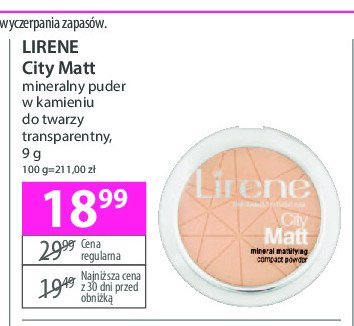 Puder matujący mineralny nr 02 naturalny Lirene city matt promocja