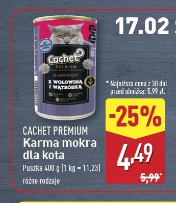 Karma dla kota wołowina i wątróbka Cachet promocja w Aldi