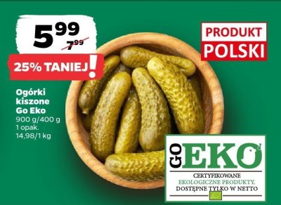 Ogórki kiszone Go Eko promocja w Netto