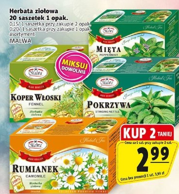 Herbata ziołowa Malwa 20 saszetek 1 opak. promocja w Prim Market