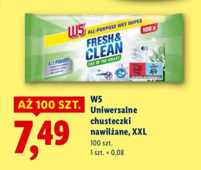 Chusteczki nawilżane W5 Uniwersalne, XXL promocja w Lidl