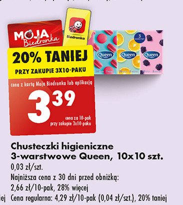 Chusteczki higieniczne 3-warstwowe Queen promocja