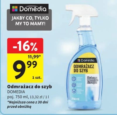 Odmrażacz do szyb DOMEDIA poj. 750 ml, 13,32 zł / 1 l promocja w Intermarche