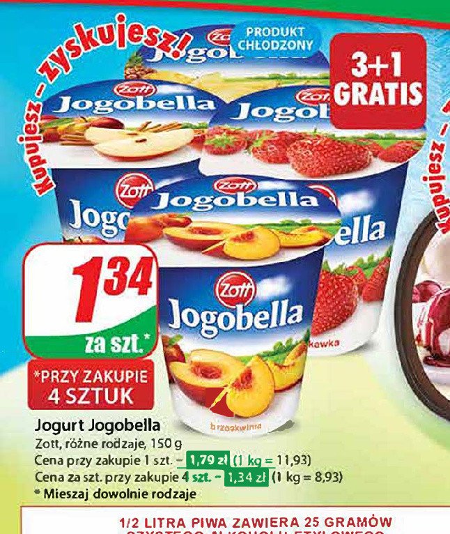 Jogurt truskawka Zott jogobella promocja w Dino