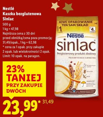 Kaszka bezglutenowa Sinlac Nestlé promocja w Lidl