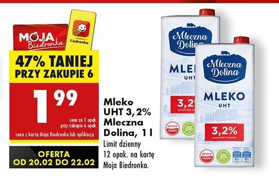 Mleko 3.2% Mleczna dolina promocja w Biedronka