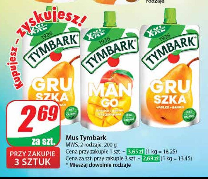 Mus gruszka-jabłko-banan-morela Tymbark musly promocja