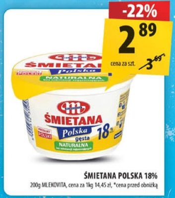 Śmietana Polska 18% Mlekovita promocja w Arhelan